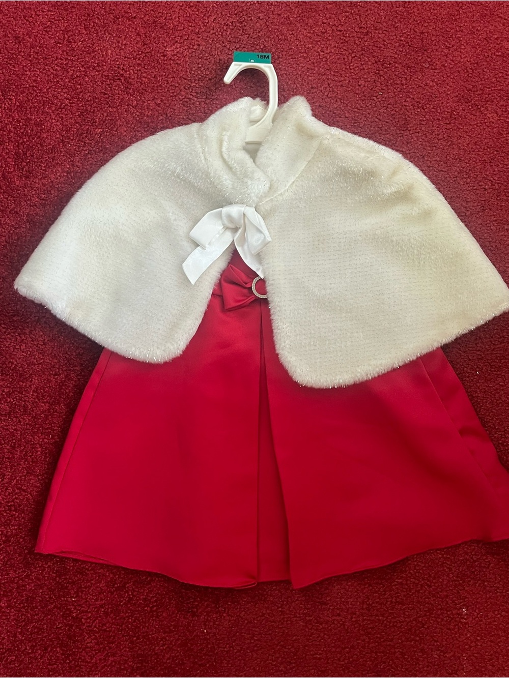 Amy Byer White Faux Fur Cape with Red Dress Set